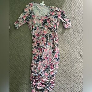 Motherhood Pink and Green Ruffled Tiered Bodycon Dress